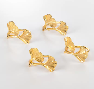 Porte-anneau de serviette en acier inoxydable écologique de style américain de feuilles d'or de luxe pour les mariages dîners à collectionner - Product Image 5