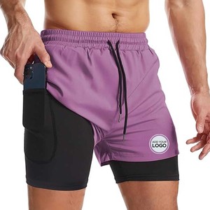 Pantalones cortos para correr 2 en 1 para hombre, pantalones cortos de secado rápido para entrenamiento de gimnasio para hombre con bolsillo para teléfono, pantalones cortos atléticos para correr para hombre - Product Image 4