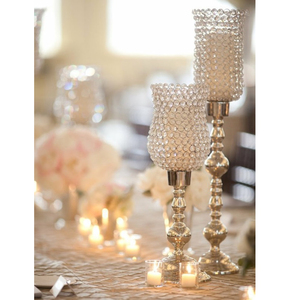 Grand bougeoir Hurricanes en métal en cristal porte-bougie de table de mariage centre de table décoratif porte-ouragans en argent - Product Image 2