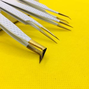 Pinzas de punta de fibra blanca curvada/redondeada con logotipo personalizado Bahasa Pro para extensiones de pestañas Tipo DE BELLEZA DE ACERO INOXIDABLE Embalaje a granel - Product Image 4