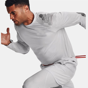 100% poliéster hombres Slim Fit sólido cuello redondo poliéster gris camiseta - Product Image 5