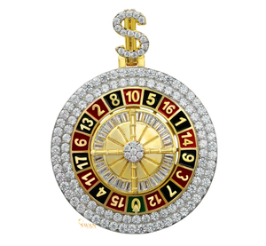 Colgante de Hip Hop personalizado con diseño de casino, Diamante de moissanita de corte brillante redondo completamente helado en oro sólido de 10kt - Product Image 1
