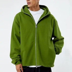 Sudadera con capucha y cremallera de cara completa de peso pesado de alta calidad para hombre, ropa de calle de algodón 100% con logotipo bordado con estampado 3D en relieve para invierno - Product Image 2
