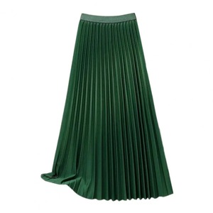 Jupe Maxi d'été pour femmes, plissée, couleur unie, élastique, taille haute, jupe pour femmes, décontractée, en coton mélangé, ligne A lisse - Product Image 1