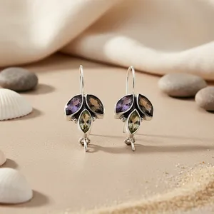 925 Silver Gemstone Leaf Drop Earrings for Women Gold Plated <b>Diamond</b> Dangle Earrings Geometric Pattern for Wedding Party Gift - Product Image 1