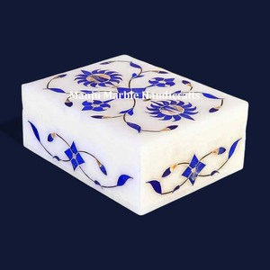 Peacock Design Inlay Art On Pure White Marble Box With Handmade Work <b>Top</b> Quality For Home Decor And Jewelry Gifts Item - Product Image 2