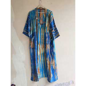 Kimono de Seda Crepé Hecho a Mano con Teñido Anudado, Túnica de Playa Vintage, Estilo Bohemio, Regalo - Product Image 2