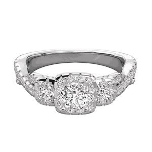 Anillo de Compromiso con Halo de Diamantes Redondos y Tallo Trenzado para Ella - Product Image 5