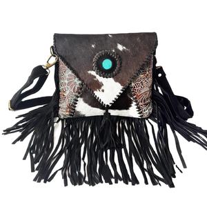 Bolso de Hombro Bohemio de Cuero Vacuno, Estilo Mensajero Turquesa, Cierre Seguro, Ligero, Duradero, Estampados Animales, para Viajes Diarios - Product Image 4