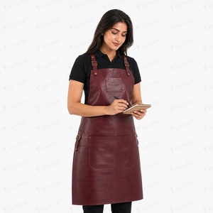 Delantal de Cuero para Mujer, Diseño Bicolor Marrón, Impresión Digital Tejida, Manga Corta, Cierre de Broches, Uniforme para Camareros de Restaurante y Bar - Product Image 2