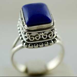 925 Sterling Silver Boho <b>Statement</b> Ring Lapis Lazuli <b>Cushion</b> Gemstone Handmade 18K Plated September Birthstone Gift - Product Image 4