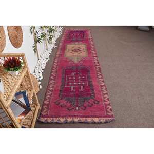 Turkish <b>Runner</b> Rug, 3x11.6 ft Vintage Rug, <b>Red</b> Herki Wool Rug - Product Image 1