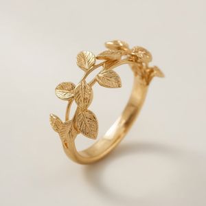 Bague en feuille botanique moderne en or véritable 24 carats pour femme, bijoux fins inspirés de la nature faits à la main, conception OEM de luxe - Product Image 5