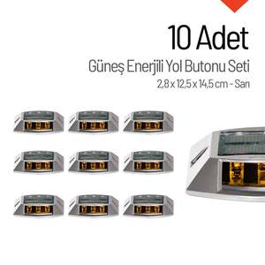 Lot de 10 marques routières solaires jaunes avec 3+3 LED, réflecteur blanc en aluminium, plastique et ABS PC - Product Image 4