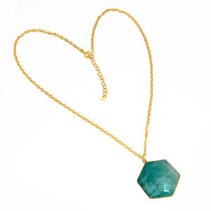 Collier pendentif en amazonite naturelle de forme hexagonale facettée, plaqué or, argent sterling 925, cadeau de mariage pour femme - Product Image 4