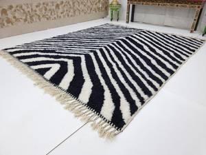 Mềm Benourain Ma-rốc Thảm Handmade Sọc Màu Trắng Và Màu Đen Ngựa Vằn Mô Hình Tùy Chỉnh Thảm Len Berber Khu Vực Thảm Tại Nhà Máy Giá - Product Image 5
