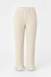 Pantalons larges en tricot côtelé pour femmes en gros, hiver, ourlet en feuille de laitue, écologiques, respirants, coupe-vent, taille élastique, décontractés - Product Image 2