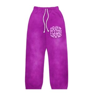 Pierna holgada pantalones de chándal Vintage de lujo lavado ácido recto de alta calidad Algodón Y2K impresión impresa de punto logotipo personalizado hombres negro - Product Image 1