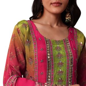Ensemble Palazzo imprimé rose avec Zari Work Kurta vente en gros de vêtements ethniques pour femmes tenue de fête personnalisée d'usine de vêtements OEM - Product Image 2