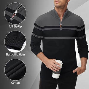 Pull à col zippé pour homme, tissé, confortable, respirant, séchage rapide, manches longues, automne-hiver, décontracté, élégant - Product Image 3