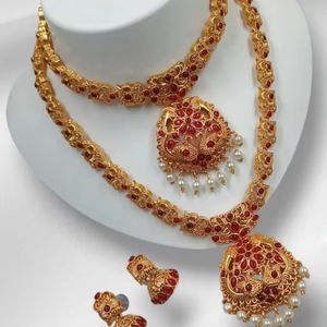 LATEST ANTIQUE FASHIONABLE COMBO SOUTH <b>INDIAN</b> NECKLACE EARRING <b>SET</b> and COPPER SOUTH <b>INDIAN</b> TEMPLE <b>JEWELLERY</b> <b>SET</b> for WOMEN & GIRL - Product Image 1