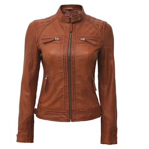2024 New Arrivals Women's Unique Design <b>Long</b> <b>Leather</b> <b>Jacket</b> Stand Collar Canvas Fabric Hot Selling Winter Outdoor Wear - Product Image 1
