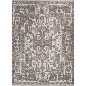 Alfombras de Lana Tejidas a Mano Color Marfil con Diseño de Medallón Rectangular y Patrones Abstractos para Sala de Estar, Pasillo y Entrada - AKWT-1066 - Product Image 1