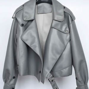 เสื้อแจ็กเก็ตหนังแกะแท้สั้นกันลมสำหรับผู้หญิง2025ออกแบบสไตล์ผ้าใบแบบทางการ - Product Image 2