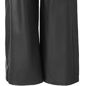 Black Faux Leather Wide Leg Pants <b>Elastic</b> <b>Waist</b> Full Length <b>Trousers</b> for Women Autumn Winter - Product Image 3