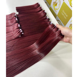 Perruques en cheveux humains de qualité supérieure, dentelle frontale vietnamienne Remy, couleur bordeaux, trame HD transparente, personnalisables, pour femmes noires - Product Image 3