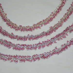 Beautiful pink quartz Beads silver Pleated Thick <b>Rosary</b> Chain, Dangling Beaded Chain, Anguri Chain for Jewelry Making - Product Image 3