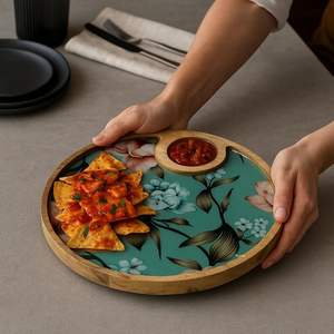 Plateaux de service en bois Meena de qualité supérieure et élégants pour vos tables à manger, plateau rond en bois décoratif - Product Image 1