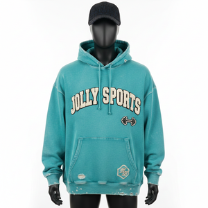 Nouveau sweat à capuche oversize pour homme 2025, en molleton de coton 320 GSM, couleur sarcelle douce, avec applique en feutre et logo personnalisé brodé – Collection Basiques - Product Image 6