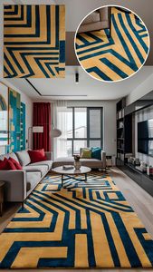 Tapis moderne en laine fait main, à poils coupés, à motifs abstraits, pour salon, chambre d'enfant, couloir et salle à manger, ou n'importe quel endroit - Product Image 2
