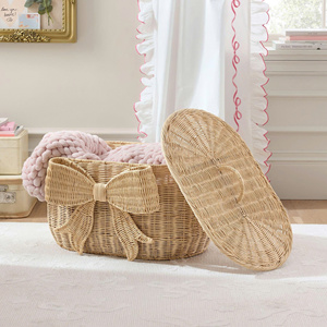 Adorable Cesta de Almacenamiento de Ratán con Bonito Detalle de Lazo, Organizador de Guardería de Pasto Marino Natural, Ecológico, Ligero, Duradero, OEM, ODM - Product Image 6