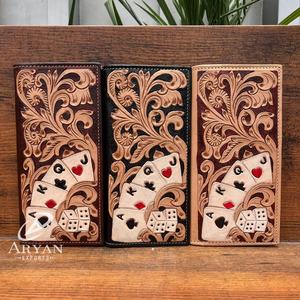 2025 fabriqués à la main élégant usiné à la main en cuir véritable hommes à deux volets portefeuille cartes et Design Floral mince argent organisateur porte-carte - Product Image 1