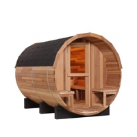 Outdoor 6-Personen Zedernholz-Fass-Sauna mit Regenschutzschindeln, 6KW Ofen und 2 Verandabänken