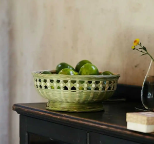 Panier de rangement en bambou tissé à la main-Plateau de décoration rustique élégant avec motifs pour servir des fruits ou des légumes - Product Image 5
