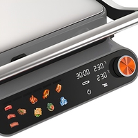 Parrilla de Contacto Digital, Sandwichera Eléctrica de 4 Rebanadas con Placas de Visualización LED de Colores, Prensa para Panini Antiadherente
