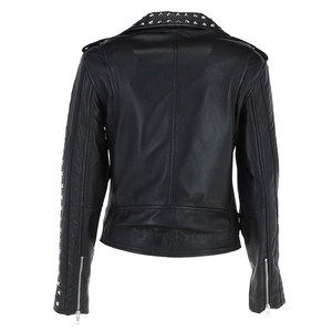 Venta al por mayor de chaqueta de motorista de cuero con tachuelas y cremallera para mujer, chaquetas de moda con tachuelas de PU de piel sintética para la venta - Product Image 3