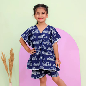 New Kids Wear 100% Tela de algodón con estampado a mano Vestido de caftán corto para niñas - Product Image 1