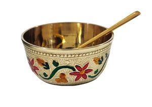 brass Heavy Meena <b>Dessert</b> <b>Bowl</b> Spoon for Sweets <b>bowl</b> Puja Dinner Embossed Gifting item - Product Image 3