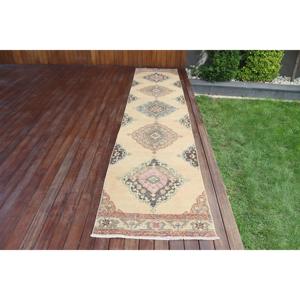Vintage 2.6x12.4 ft Rug, Turkish Rug, <b>Brown</b> Ombr Rug <b>Wool</b> - Product Image 1
