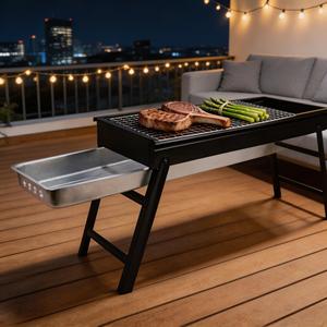 Barbecue portable pliable au charbon de bois en acier inoxydable, fumoir étanche pour pique-nique en extérieur et jardin - Product Image 2