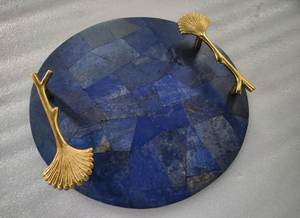 Plateau de service artisanal en agate multicolore de haute qualité, forme arrondie, avec poignée, poli, pour la maison, l'hôtel, le restaurant, décoratif - Product Image 2