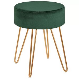 Pouf rond en métal vert avec assise en velours, tabouret de salon, tabouret de bureau, repose-pieds, pouf - Product Image 6