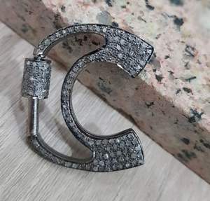 Mousqueton Initial C Pave Diamond Argent Sterling 925 Fait Main 30MM - Product Image 3