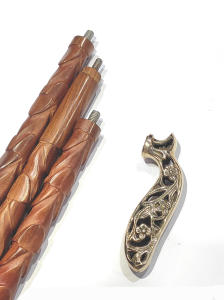 Canne de marche pliable en laiton doré avec poignée en bois sculpté en laiton Poignée élégante Vintage Noir - Product Image 2