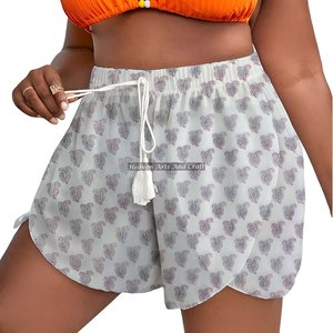 Shorts en pur coton 100% imprimé à la main avec cordon de serrage en corde, motif Paisley - Product Image 6