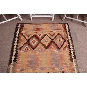 Tapis écologique turc 3,6x7,7 pieds, tapis en laine Kilim vintage patchwork avec envers en latex, orange - Product Image 5